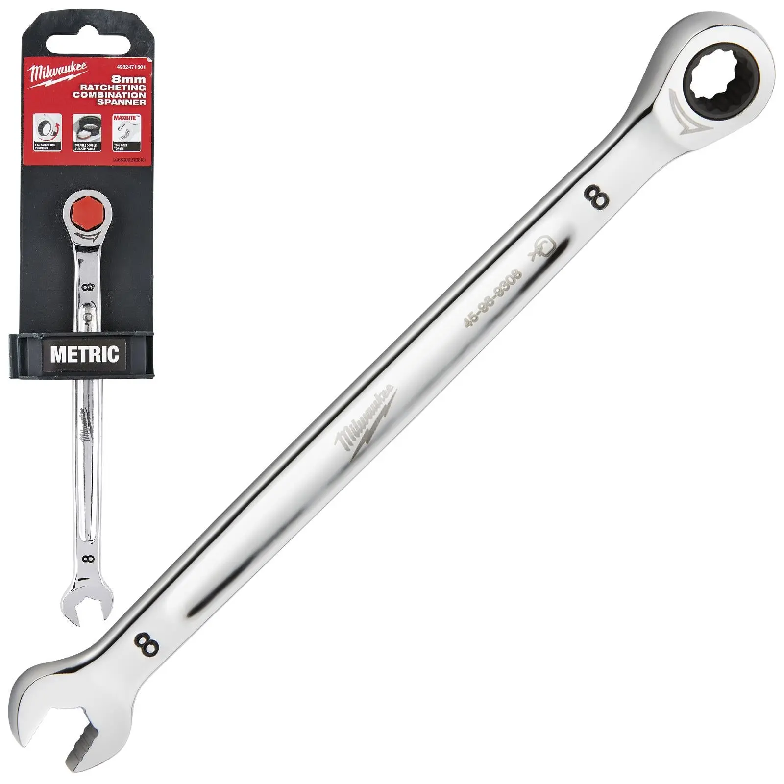 Milwaukee Ratchet Combination Spanners MAX BITE Fixed Head Open End Ring - Choose Size - Image 44