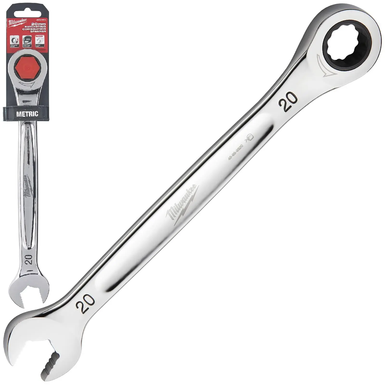 Milwaukee Ratchet Combination Spanners MAX BITE Fixed Head Open End Ring - Choose Size - Image 47
