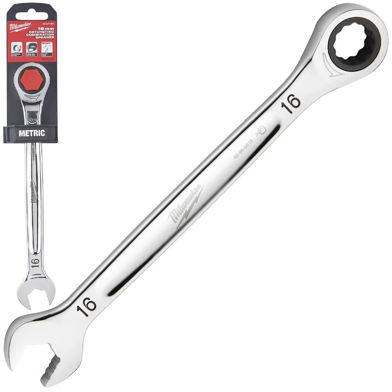 Milwaukee Ratchet Combination Spanners MAX BITE Fixed Head Open End Ring - Choose Size - Image 50
