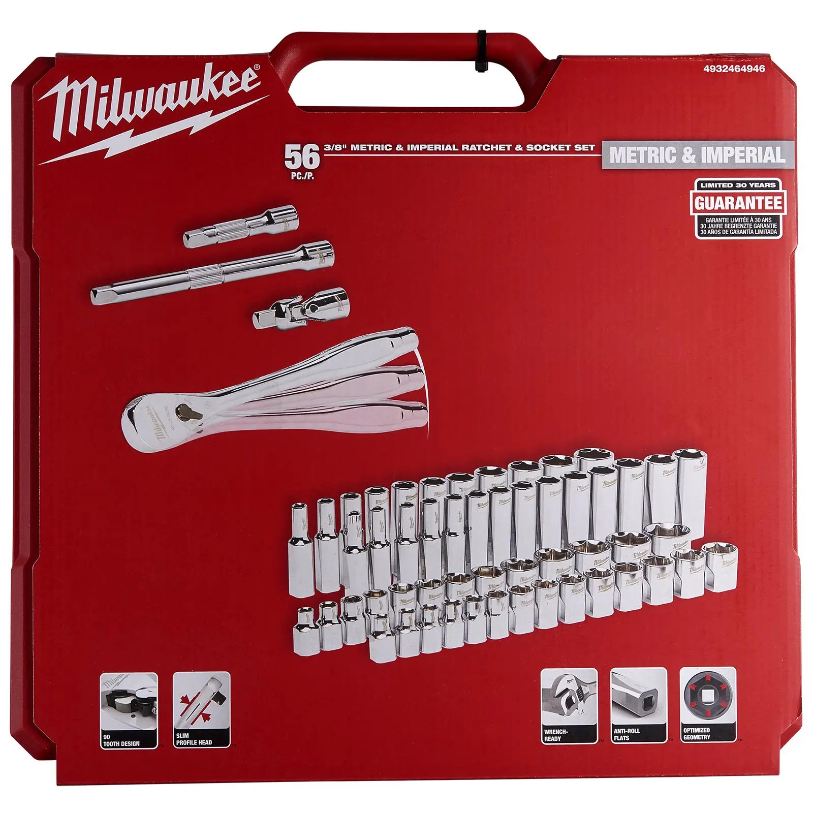 Milwaukee Ratchet Socket Set 3/8" Drive 56 Piece Metric Imperial - Image 2