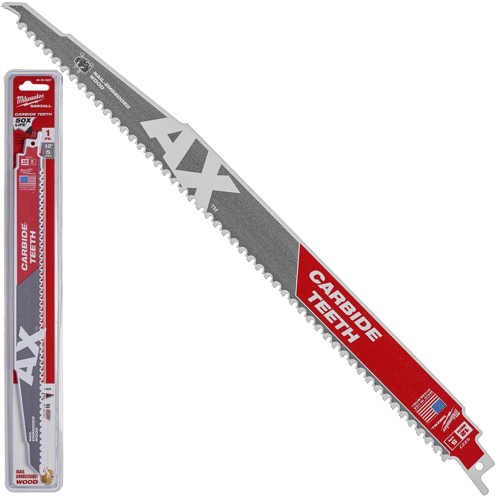 Milwaukee Reciprocating Saw Blade Sawzall 300mm AX Carbide Teeth Wood with Nails