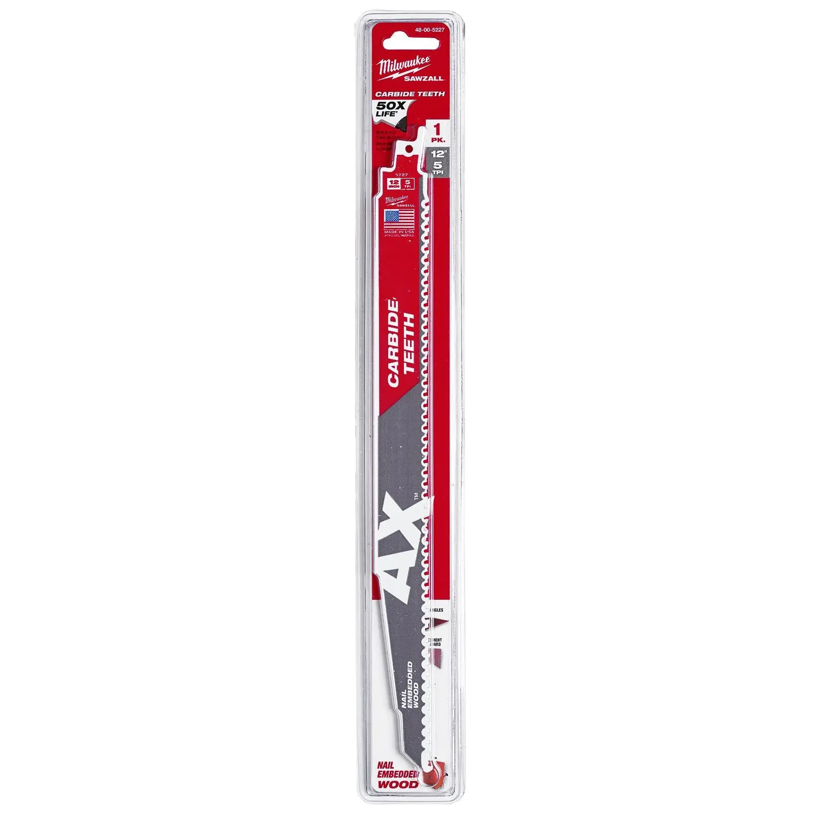 Milwaukee Reciprocating Saw Blade Sawzall 300mm AX Carbide Teeth Wood with Nails - Image 2