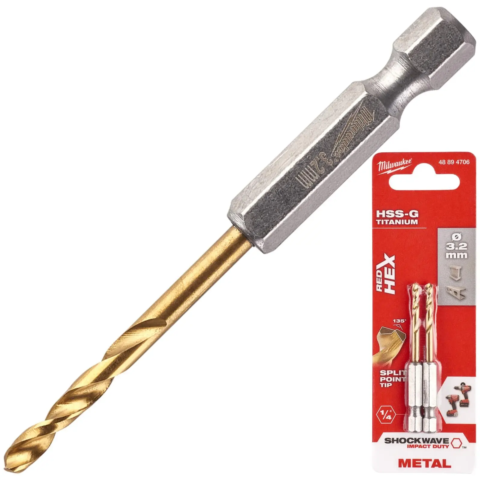 Milwaukee Red Hex Metal Drill Bits HSS Shockwave Impact Duty 1/4" Hex Shank - Image 14