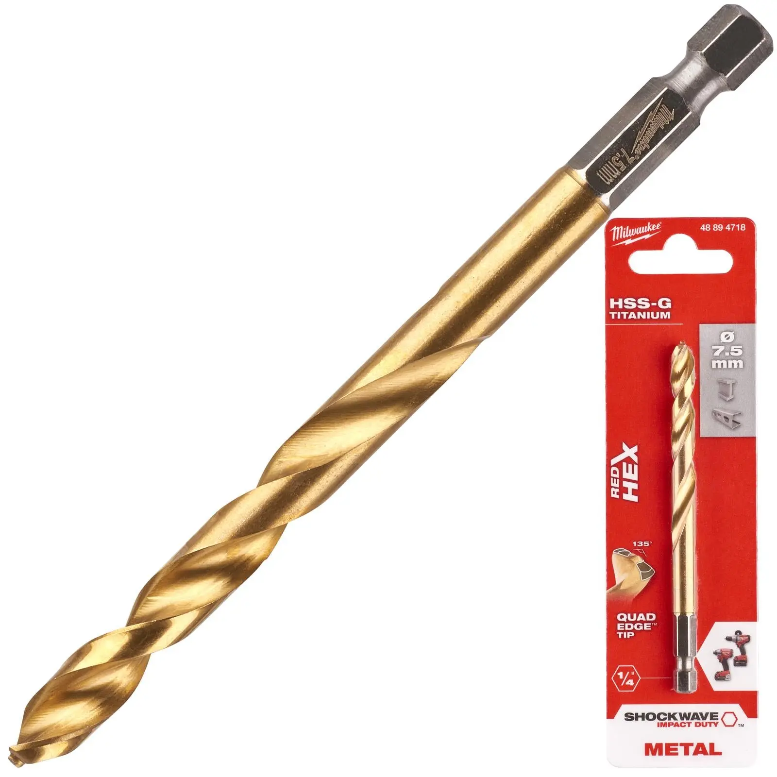 Milwaukee Red Hex Metal Drill Bits HSS Shockwave Impact Duty 1/4" Hex Shank - Image 16