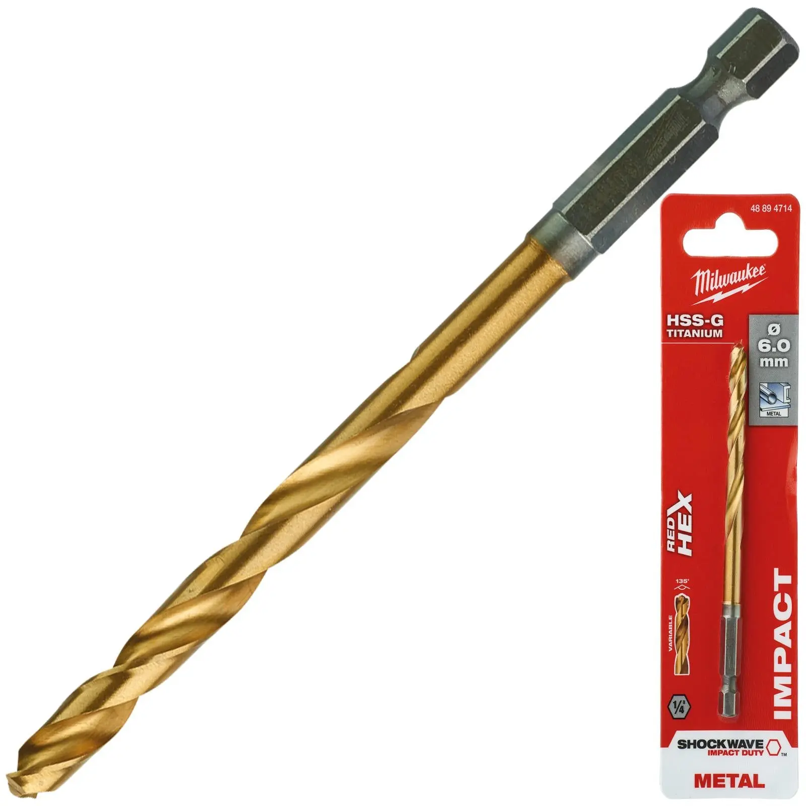 Milwaukee Red Hex Metal Drill Bits HSS Shockwave Impact Duty 1/4" Hex Shank - Image 25
