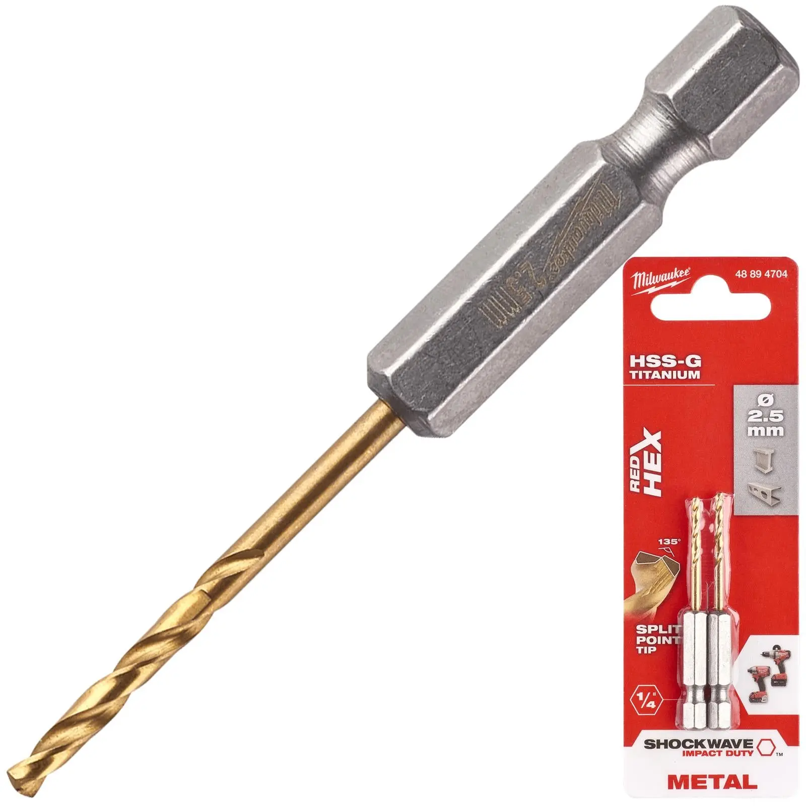 Milwaukee Red Hex Metal Drill Bits HSS Shockwave Impact Duty 1/4" Hex Shank - Image 28