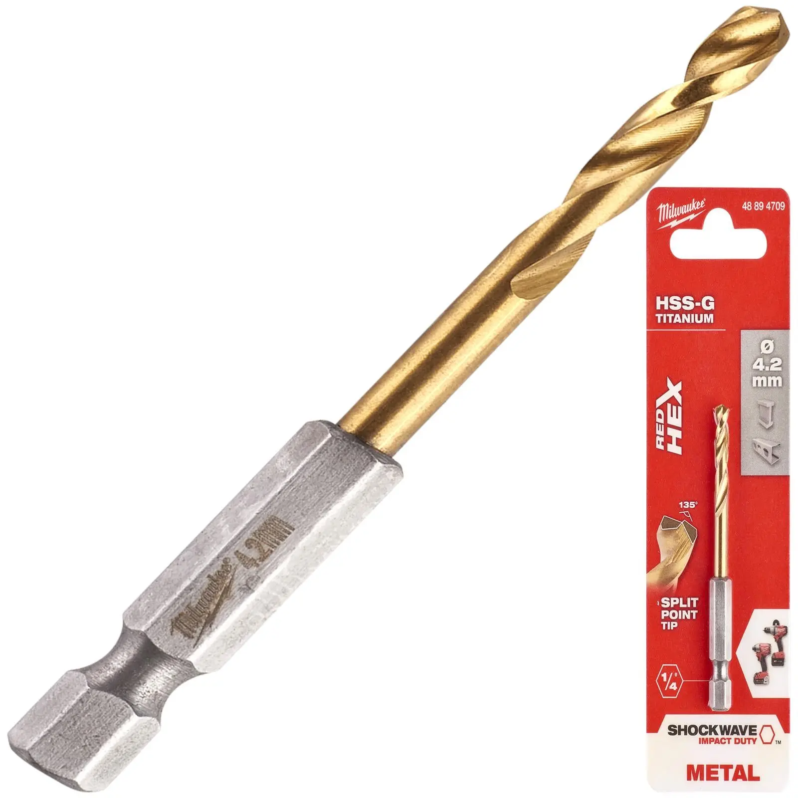 Milwaukee Red Hex Metal Drill Bits HSS Shockwave Impact Duty 1/4" Hex Shank - Image 4
