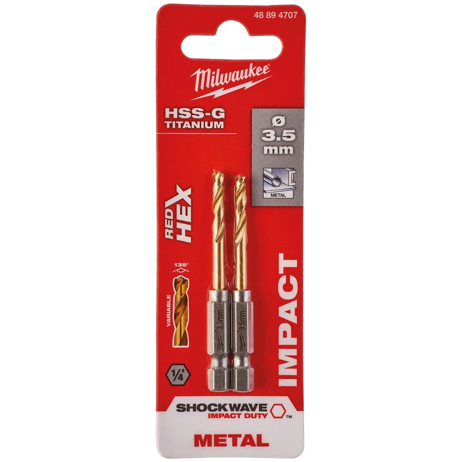 Milwaukee Red Hex Metal Drill Bits HSS Shockwave Impact Duty 1/4" Hex Shank - Image 54