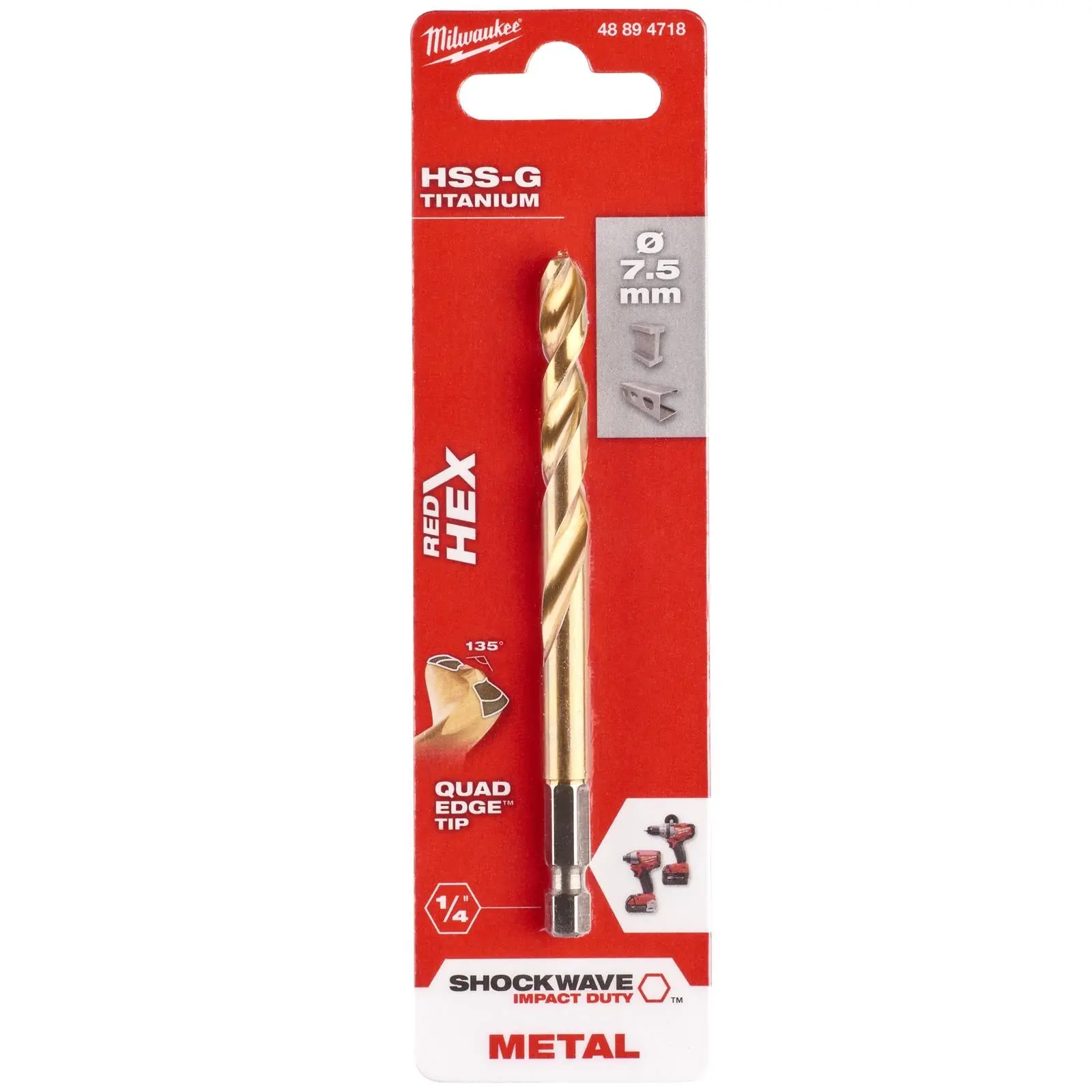 Milwaukee Red Hex Metal Drill Bits HSS Shockwave Impact Duty 1/4" Hex Shank - Image 62