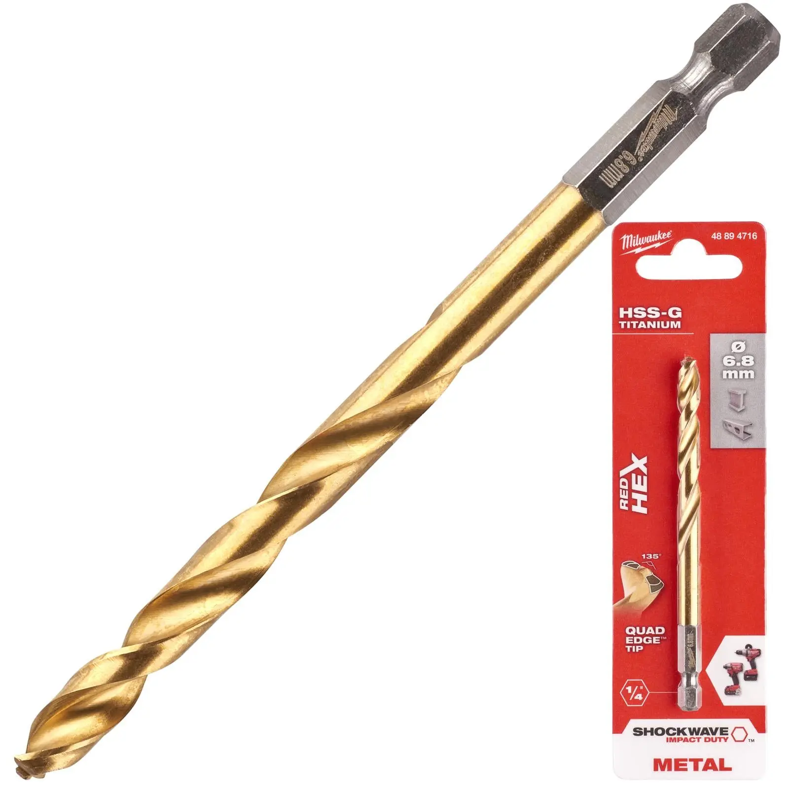 Milwaukee Red Hex Metal Drill Bits HSS Shockwave Impact Duty 1/4" Hex Shank - Image 7