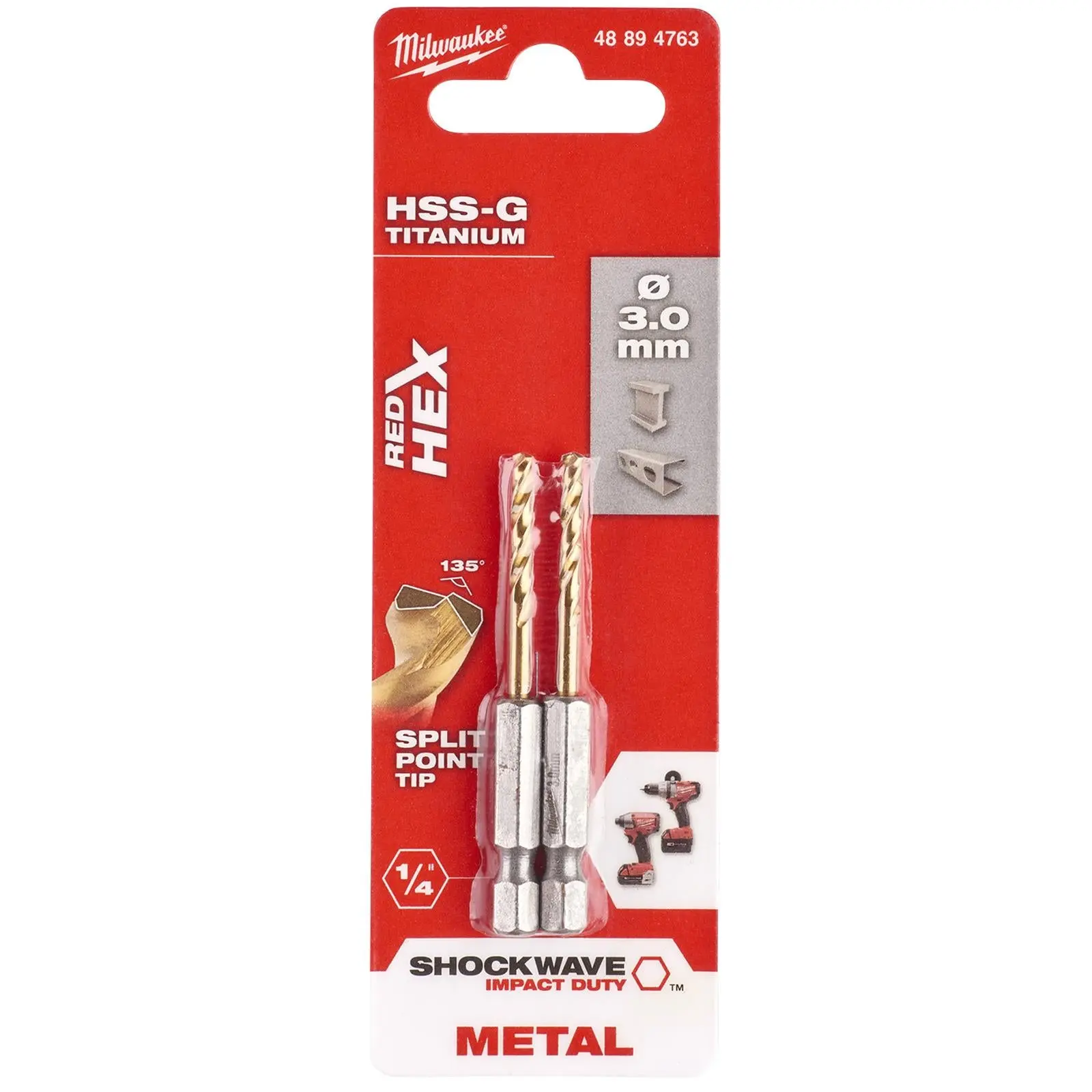 Milwaukee Red Hex Metal Drill Bits HSS Shockwave Impact Duty 1/4" Hex Shank - Image 70