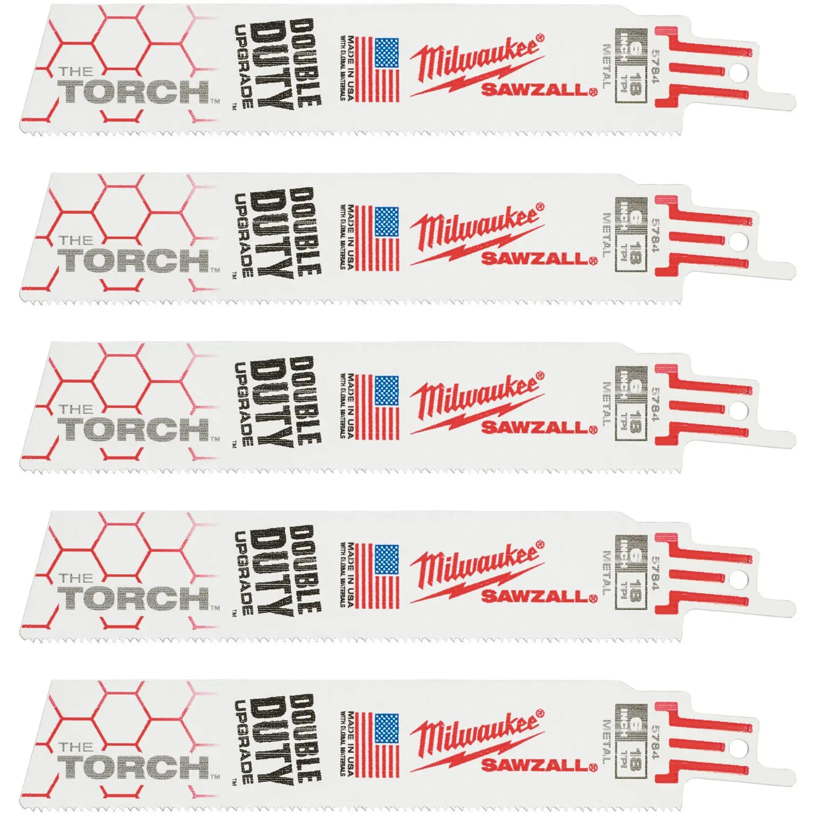 Milwaukee SAWZALL Metal Heavy Duty TORCH Demolition Reciprocating Saw Blades 150mm 18 TPI 5 Piece