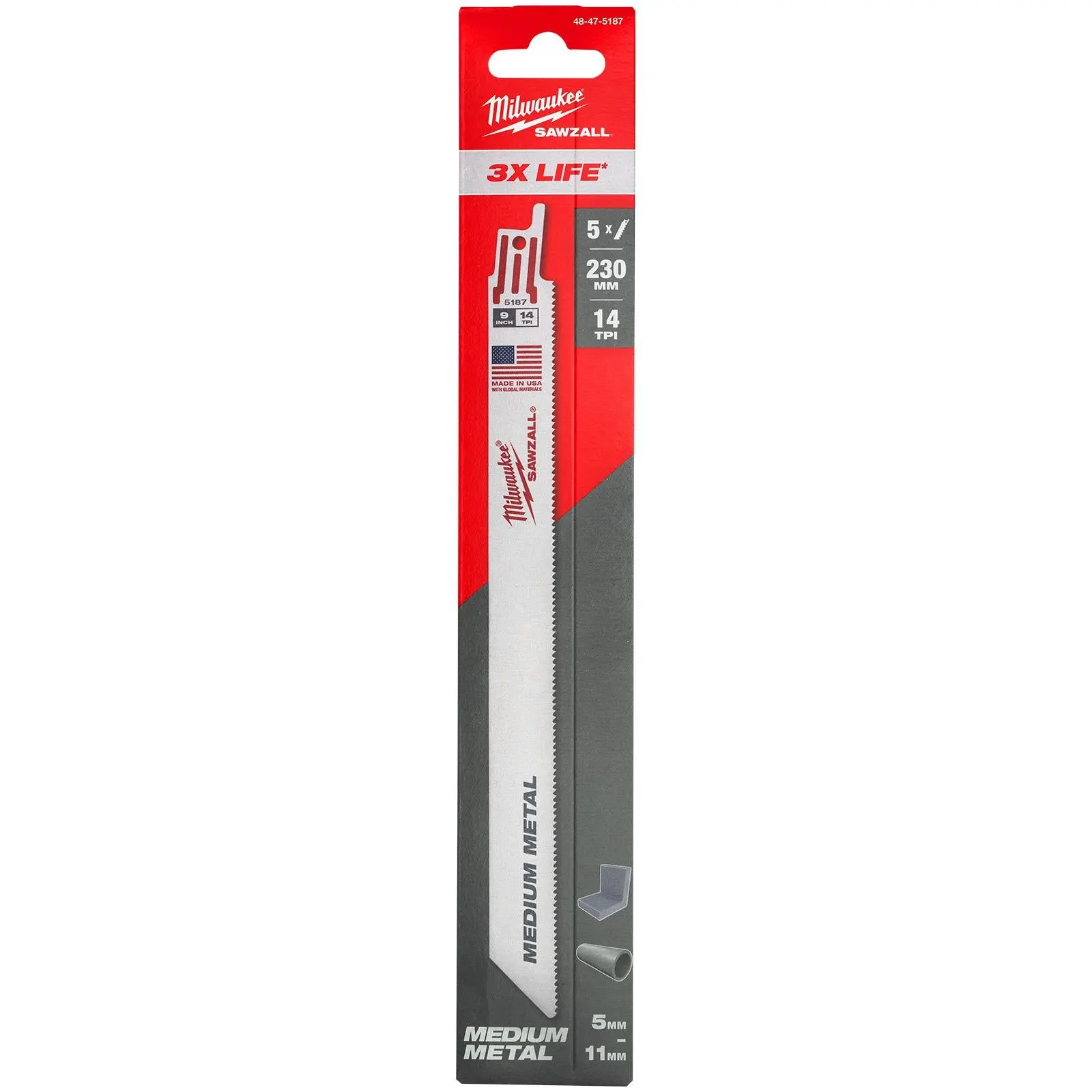 Milwaukee SAWZALL Metal Thin Kerf Reciprocating Saw Blades 230mm 14 TPI 5 Piece - Image 2