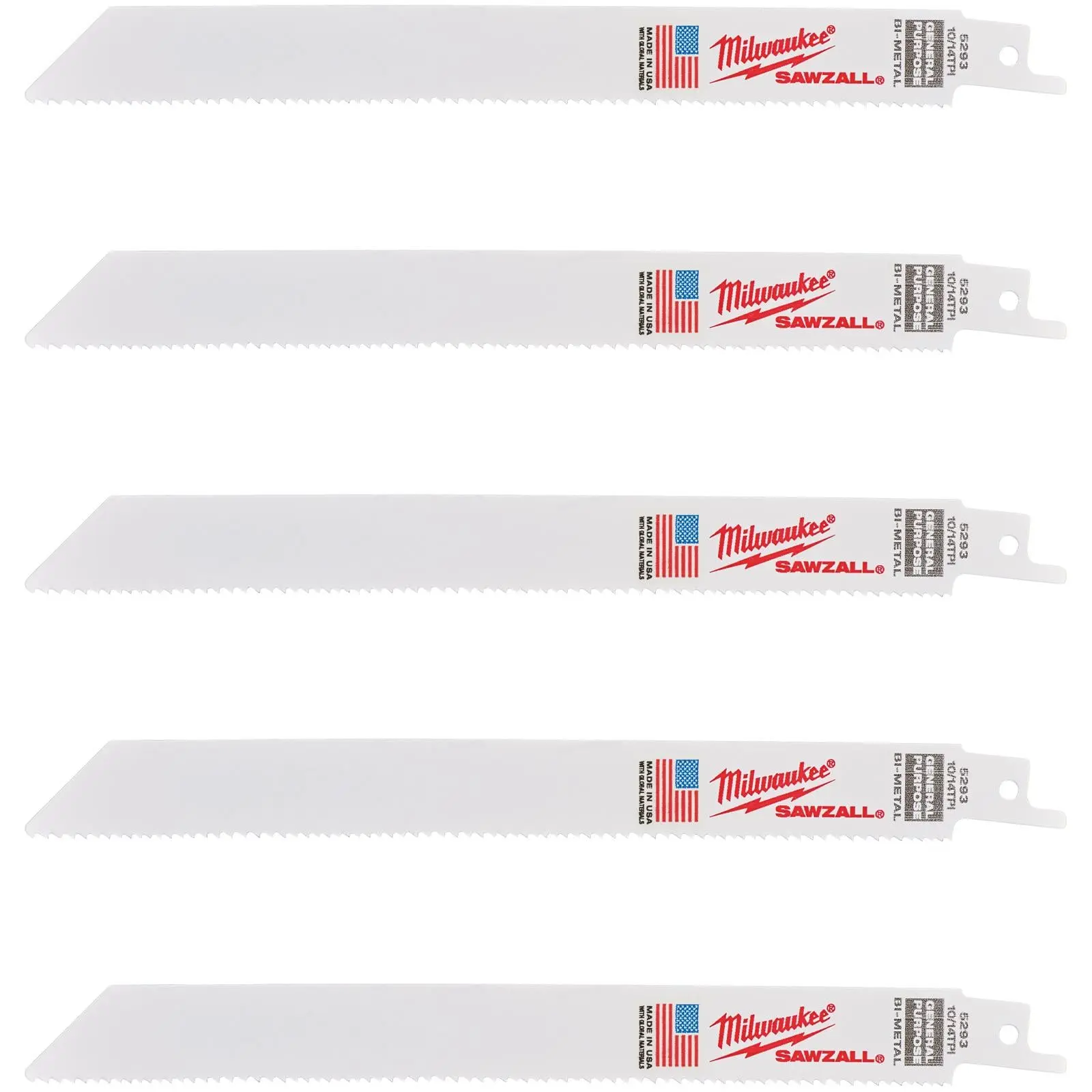 Milwaukee SAWZALL Multi Material Reciprocating Saw Blades 200mm 10/14 TPI 5 Piece