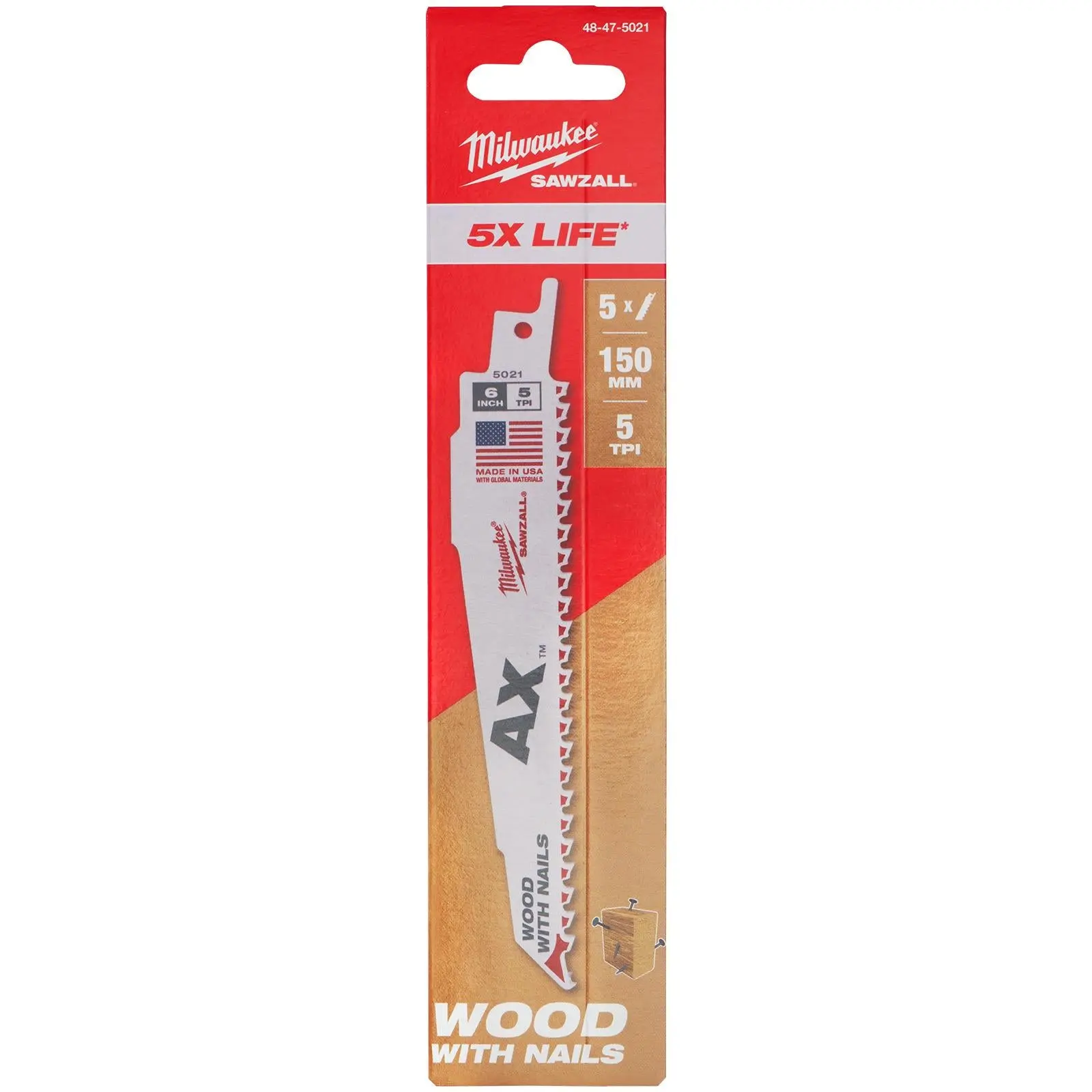 Milwaukee SAWZALL Wood with Nails AX Demolition Reciprocating Saw Blades 150mm 5 TPI 5 Piece - Image 2