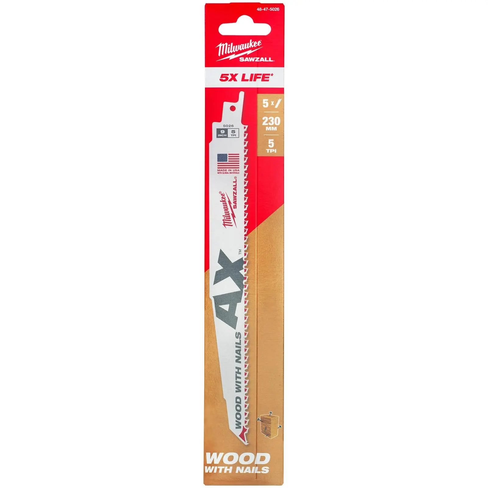 Milwaukee SAWZALL Wood with Nails AX Demolition Reciprocating Saw Blades 230mm 5 TPI 5 Piece - Image 2