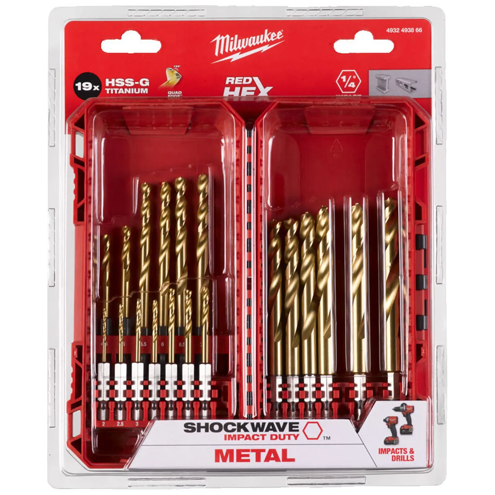 Milwaukee SHOCKWAVE Impact Duty HSS-G RED HEX Metal Drill Bit Set 19pc 2-10mm - Image 2