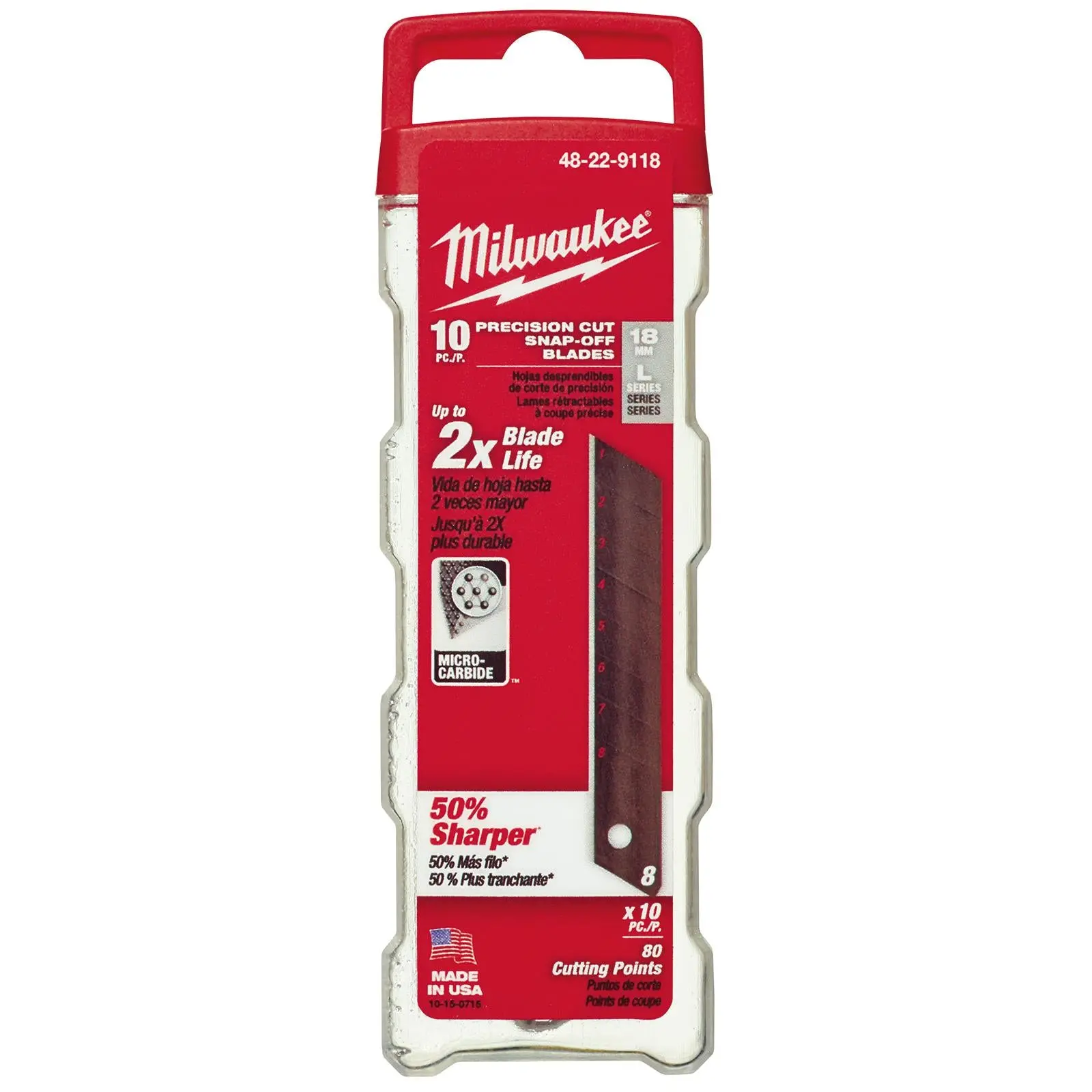 Milwaukee Snap Off Knife 18mm Replacement Blades 10 Pack - Image 2