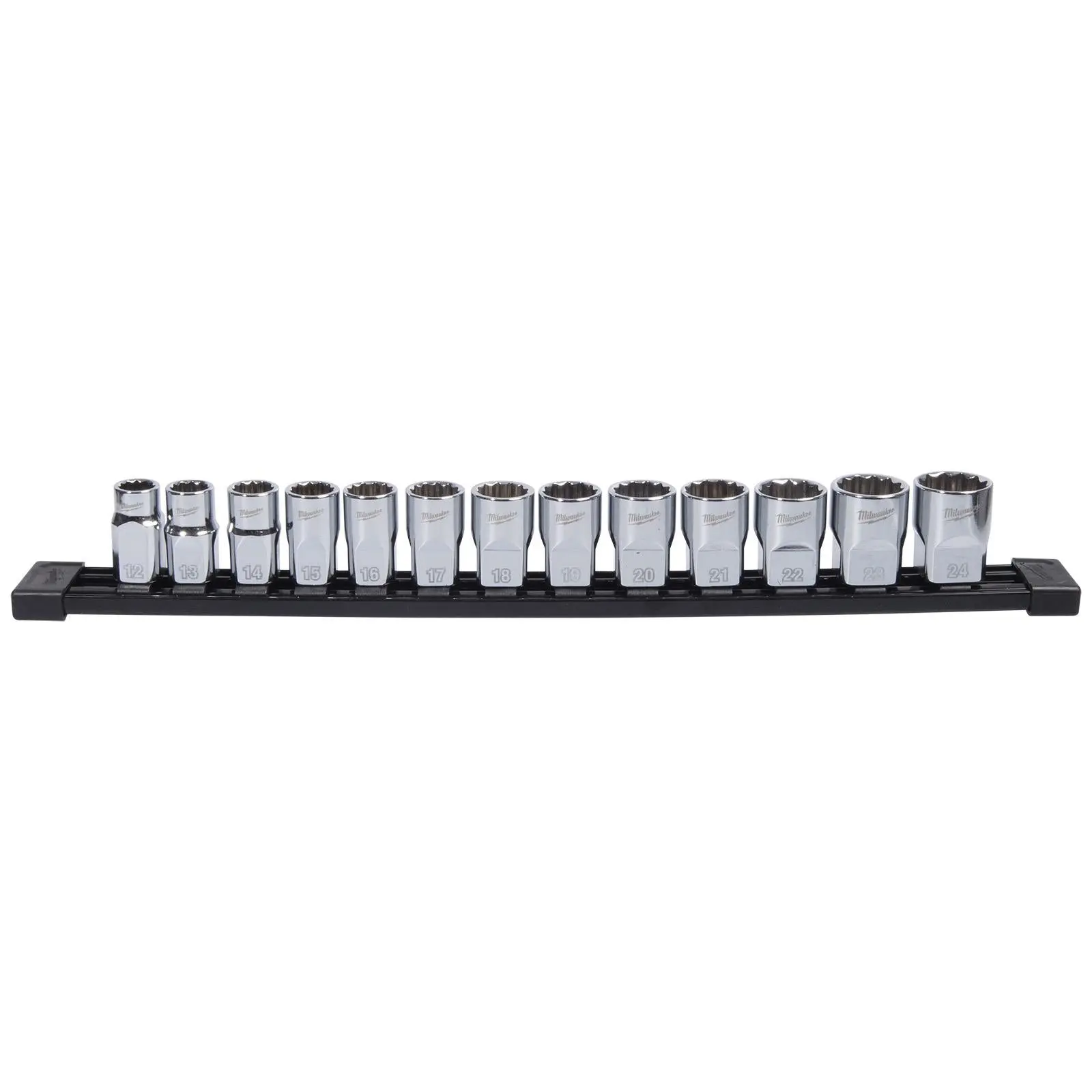 Milwaukee Standard Socket Set 12 Point 1/2" Drive 13 Piece on Socket Rail 12-24mm