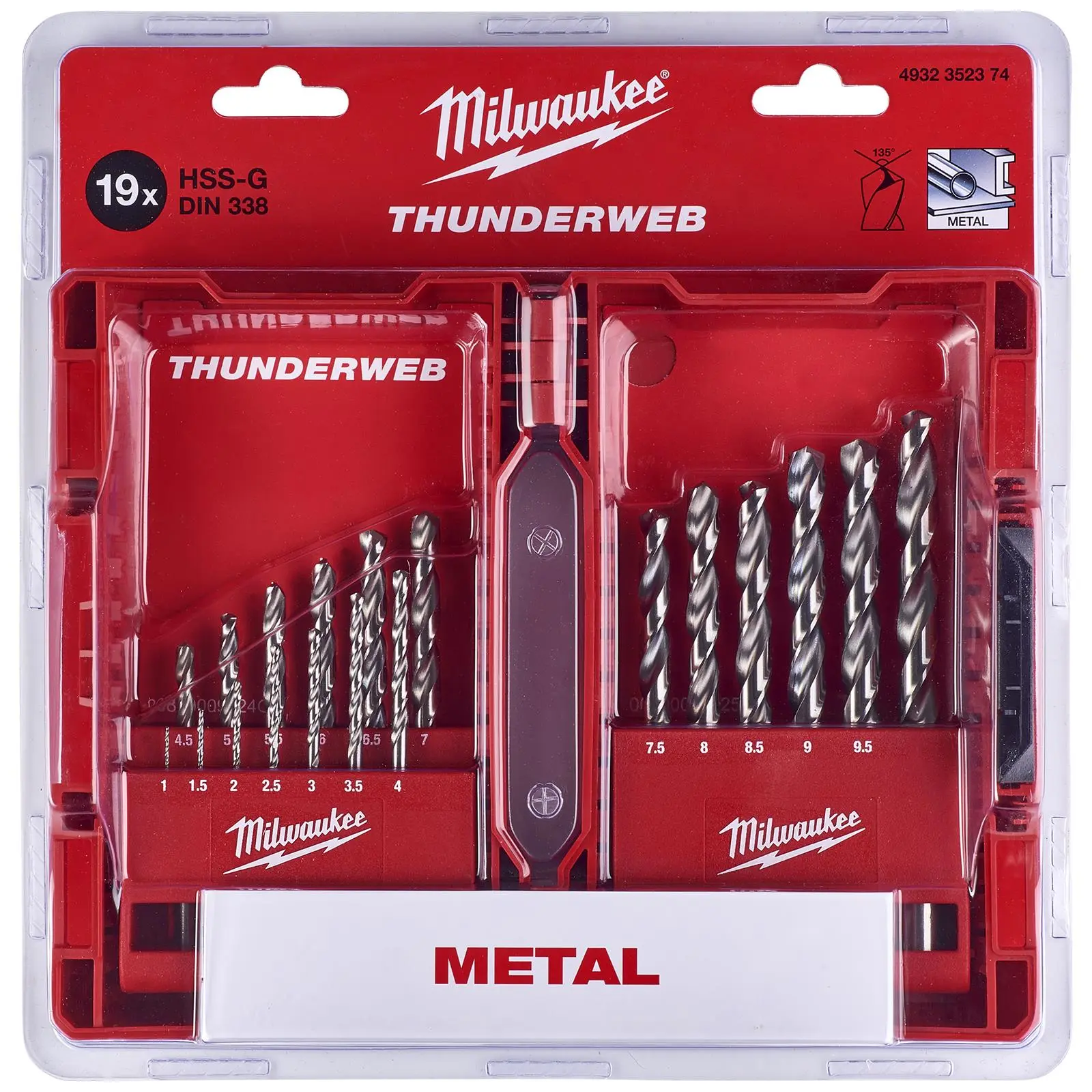 Milwaukee Thunderweb Metal HSS Drill Bit Set 19 Piece 1-10mm in Case - Image 2