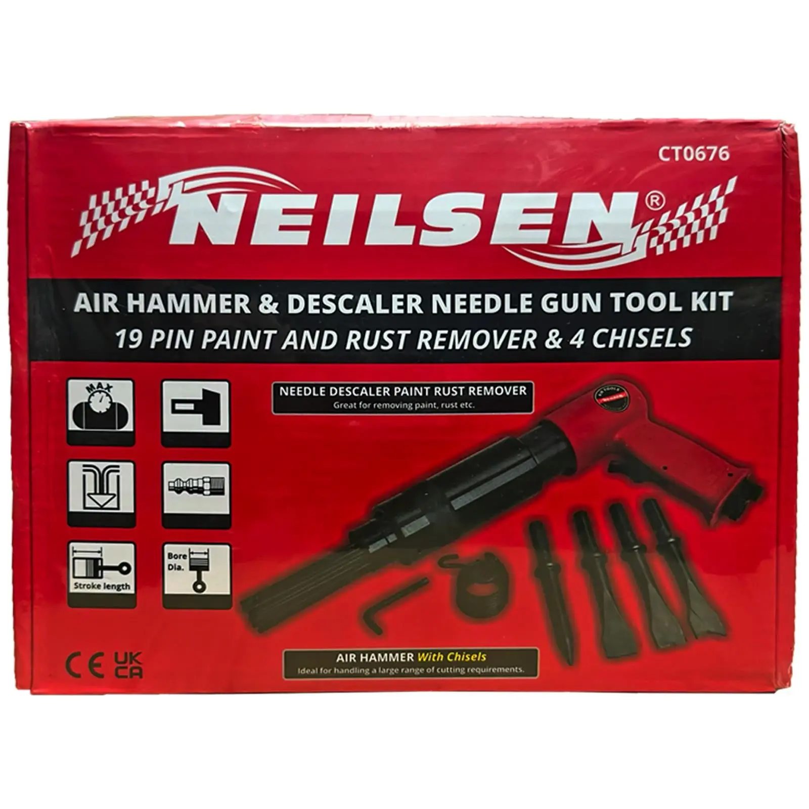 Neilsen Air Hammer Descaler Needle Gun Tool Kit Chisel Heavy Duty Garage 1/4 - Image 3