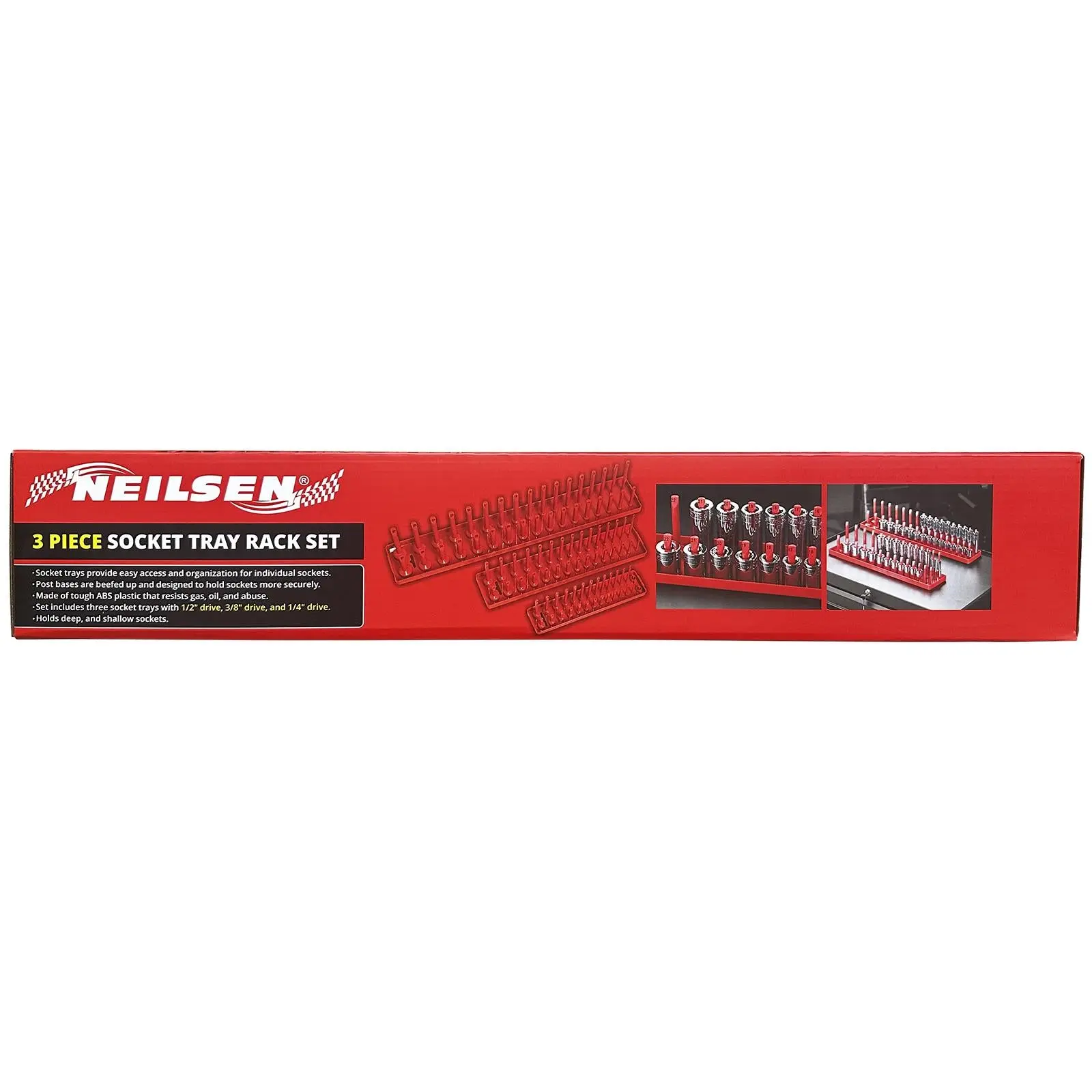 Neilsen Socket Rail Tray Rack Set 1/4" 3/8" 1/2" Deep Shallow Storage Organiser 3pc - Image 3