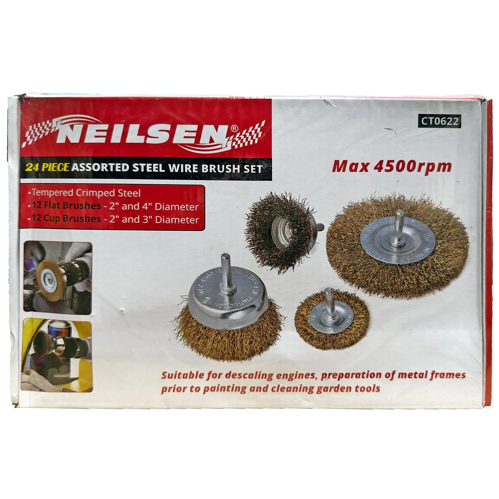 Neilsen Wire Brush Set Crimped Steel Flat Cup Drill Rust Paint Descaler 24pc - Image 2