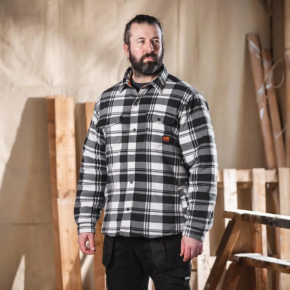 Scruffs Worker Padded Checked Shirt Black / White - Choose Size - Image 2