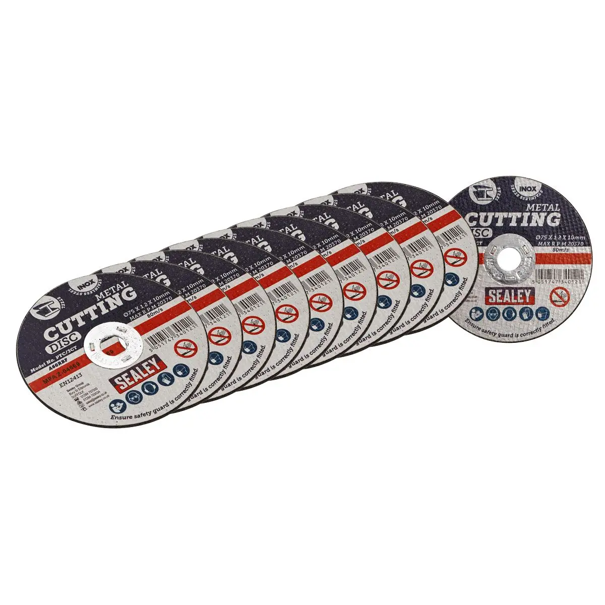Sealey 10 Pack 75 x 1.2mm Extra Thin Metal Cutting Discs 10mm Bore