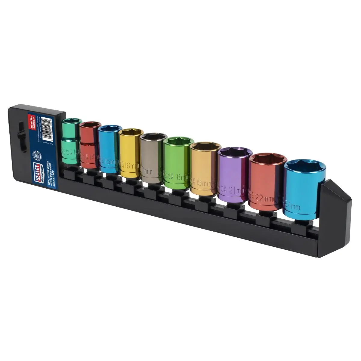 Sealey 10 Piece 1/2" Drive Coloured Socket Set 13-24mm WallDrive - Image 3