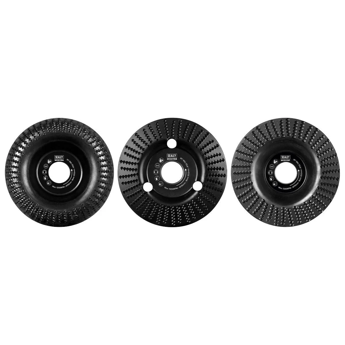 Sealey 115mm Wood Carving Disc 22mm Bore - Pack of 3 - Image 2
