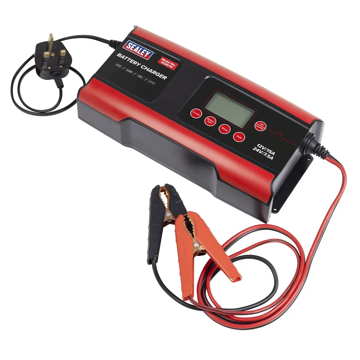 Sealey 12/24V Compact Smart Battery Charger & Maintainer 15A - Image 2