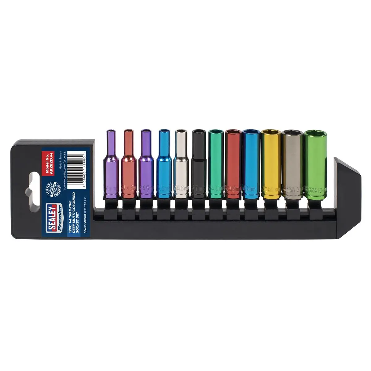 Sealey 12 Piece 1/4" Drive Coloured Deep Socket Set 4-13mm WallDrive - Image 3