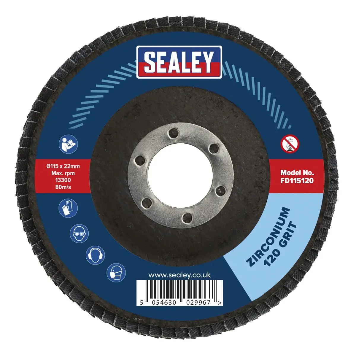 Sealey 120Grit Flap Discs Zirconium Ø115mm Ø22mm Bore - Pack of 10 - Image 7