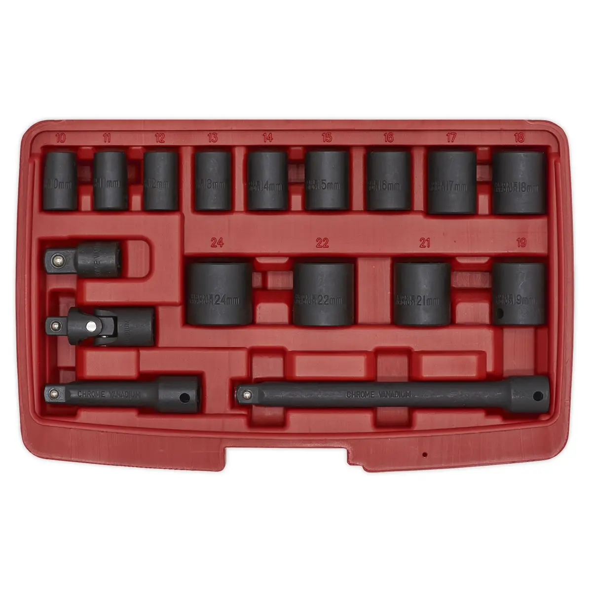 Sealey 17 Piece 3/8"Sq Drive Metric Impact Socket Set With Case - Image 6