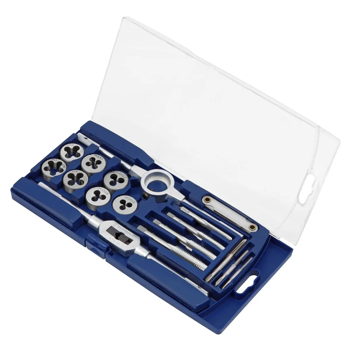 Sealey 17 Piece Metric Tap and Die Set M3-M12 Tap Wrench Die Holder Thread Gauge - Image 2