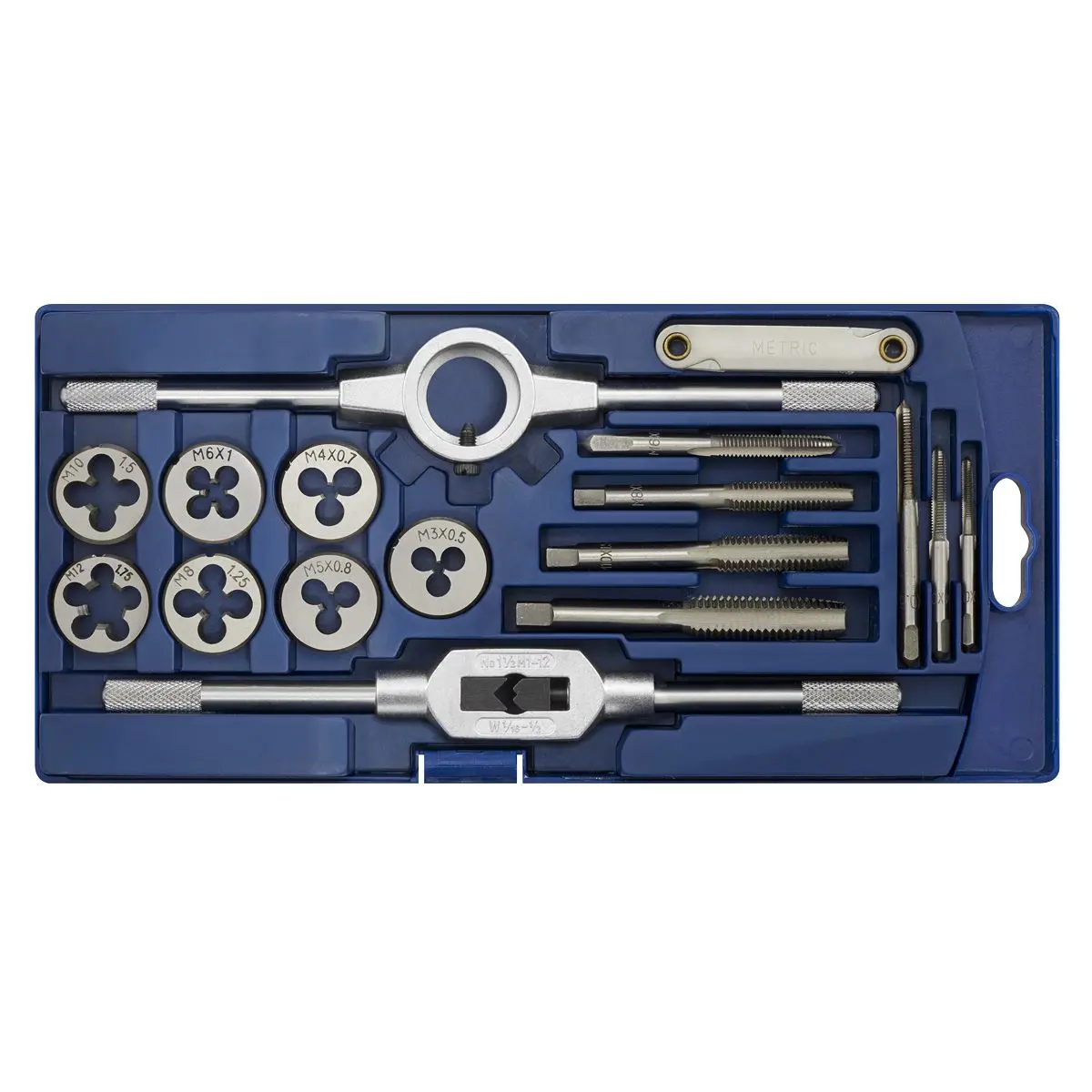 Sealey 17 Piece Metric Tap and Die Set M3-M12 Tap Wrench Die Holder Thread Gauge - Image 4