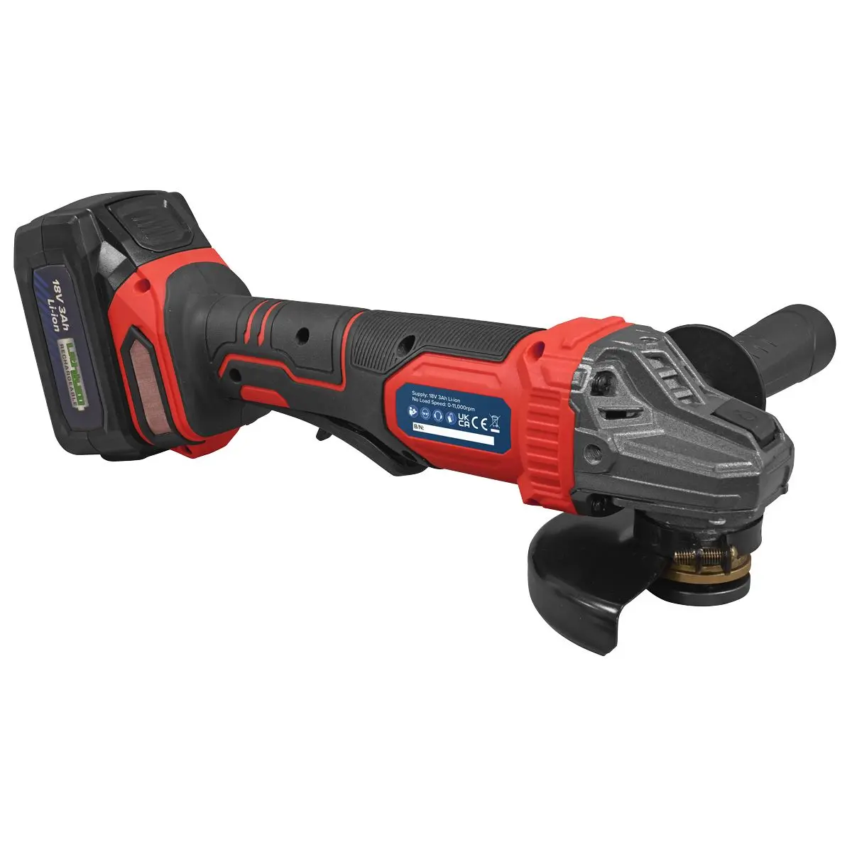 Sealey 18V 3Ah 115mm Cordless Angle Grinder - Red - Image 8