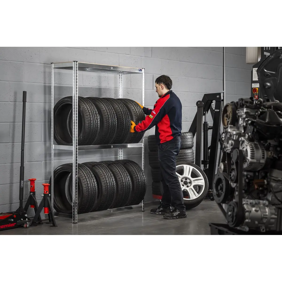 Sealey 2-Level Tyre Rack with Shelf 150kg Capacity Per Level - Image 3