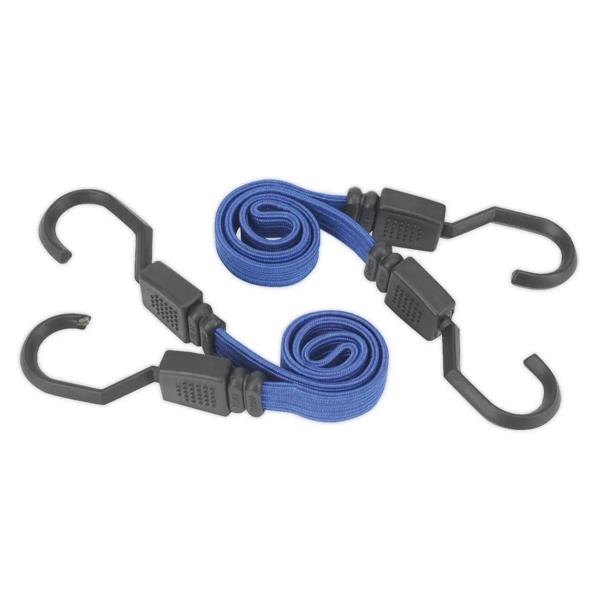 Sealey 2 Piece Flat Bungee Cord Set 460mm Blue Heavy-Duty Steel Hooks Tie Rope - Image 3