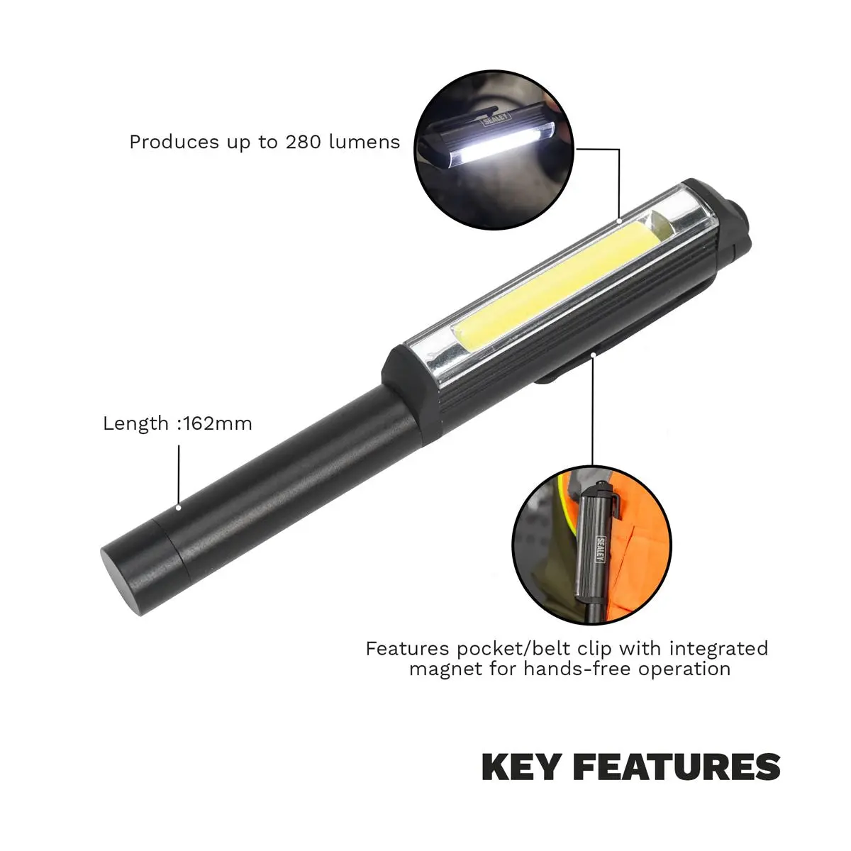 Sealey 3W COB LED Aluminium Pen Light 280 Lumens - Image 2