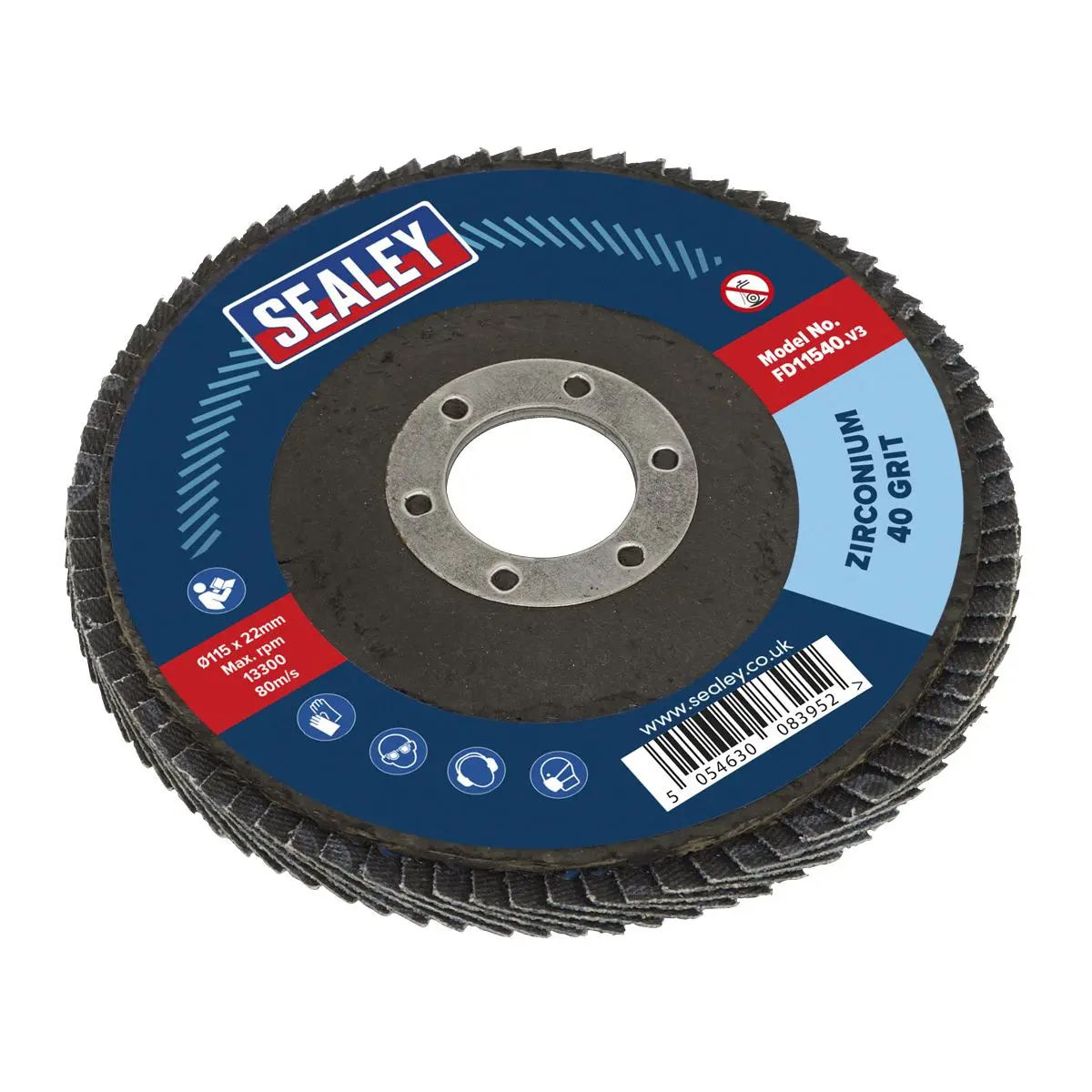 Sealey 40Grit Flap Discs Zirconium Ø115mm Ø22mm Bore - Pack of 10 - Image 3