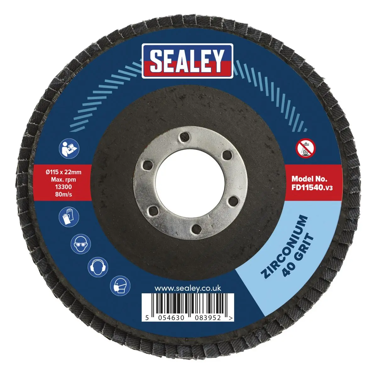 Sealey 40Grit Flap Discs Zirconium Ø115mm Ø22mm Bore - Pack of 10 - Image 4