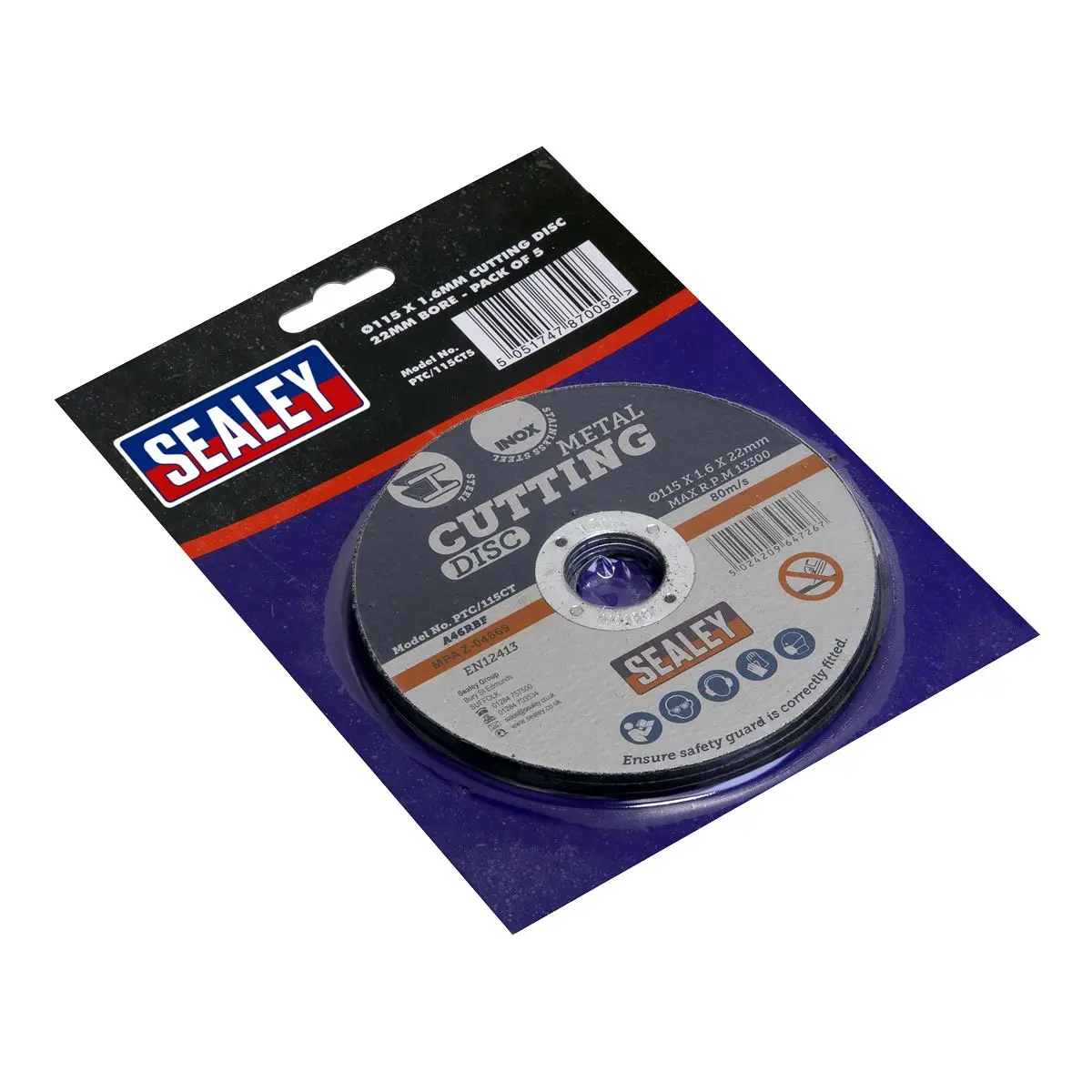 Sealey 5 Piece 115 x 1.6mm Cutting Disc 22mm Bore - Image 2