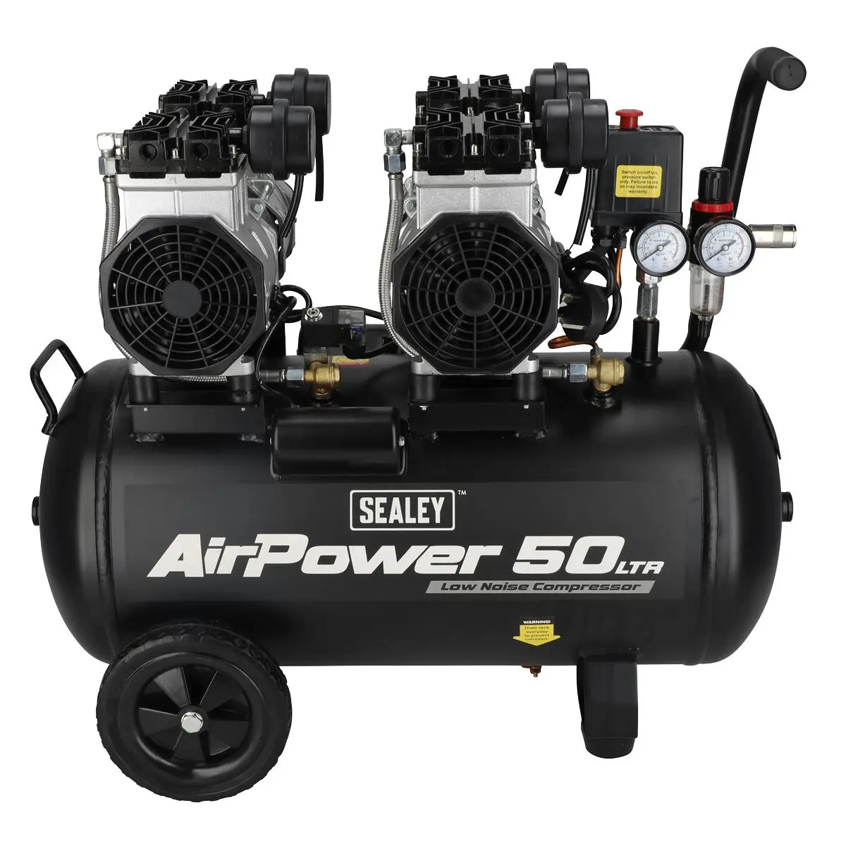 Sealey 50L Low Noise Oil Free Direct Drive Air Compressor 2 x 2hp - Image 3