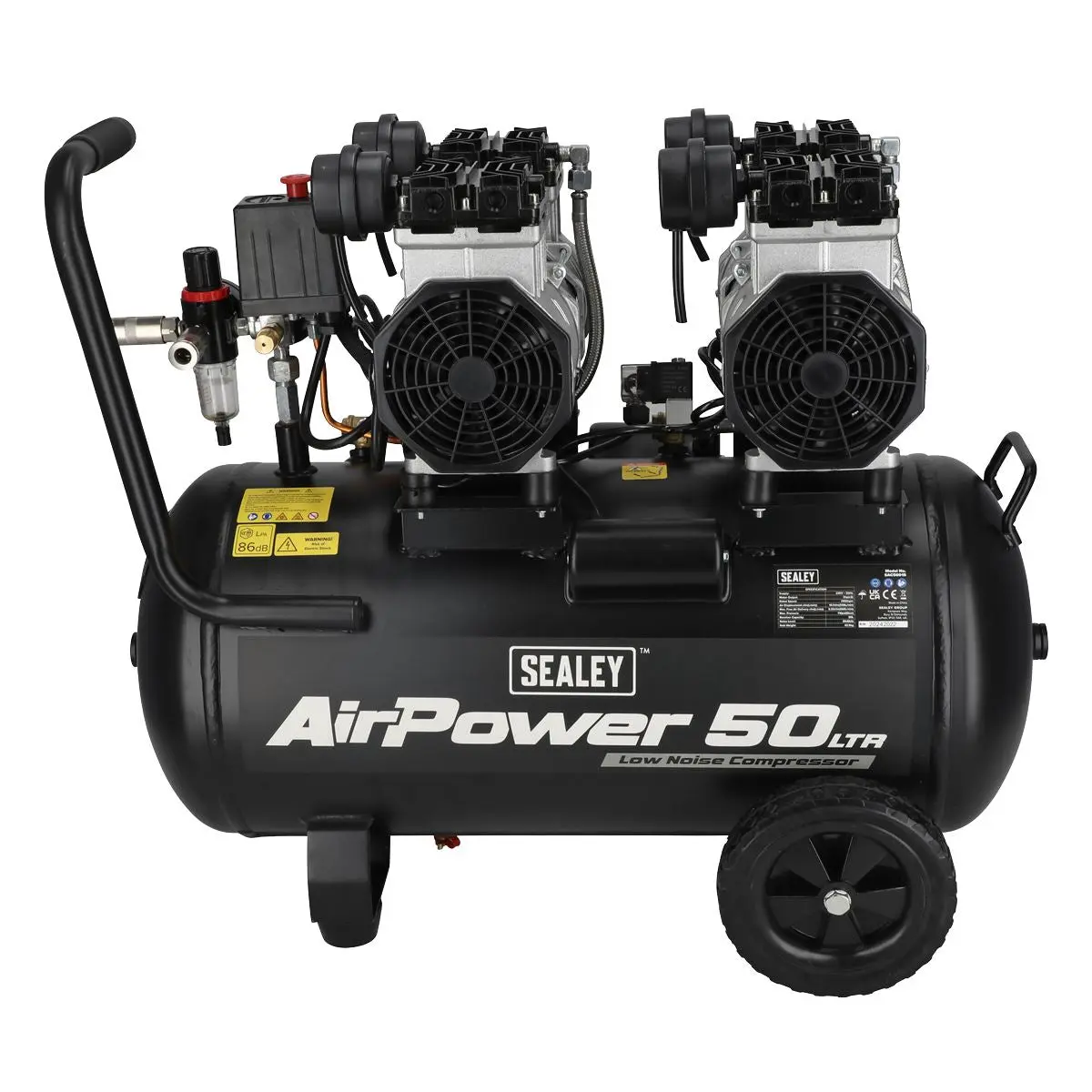 Sealey 50L Low Noise Oil Free Direct Drive Air Compressor 2 x 2hp - Image 8