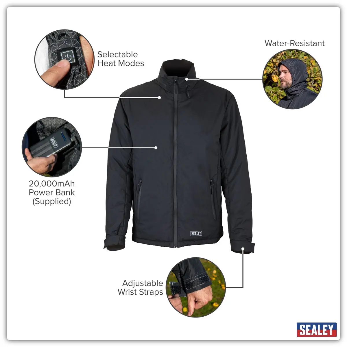 Sealey 5V Heated Rain Jacket with Power Bank 20Ah - Large - Image 4