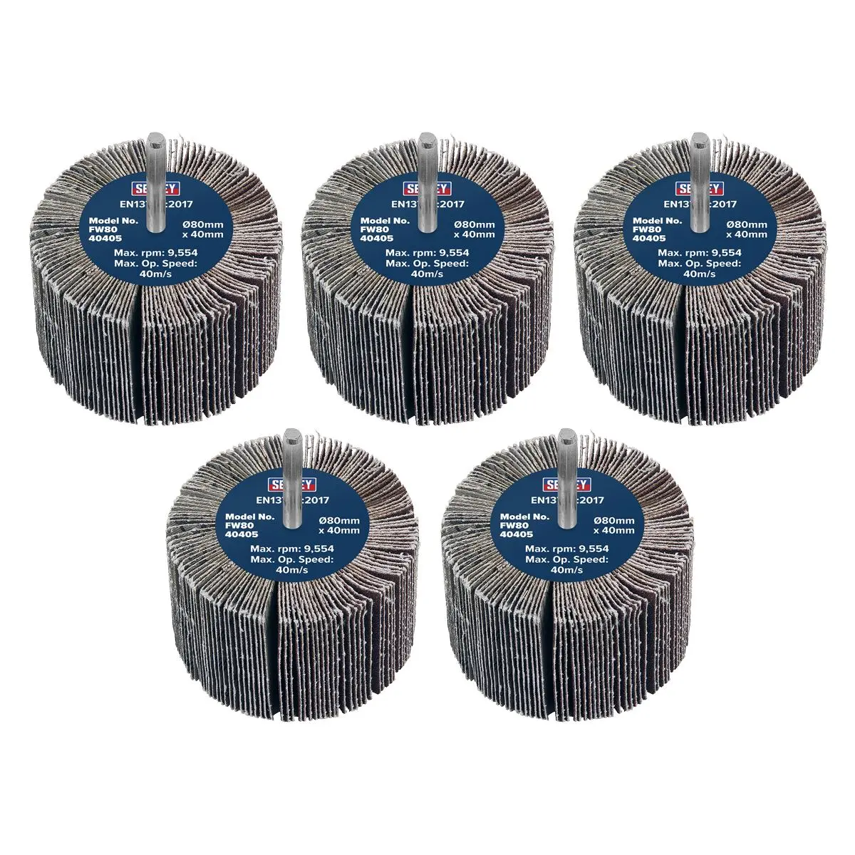Sealey Abrasive Flap Wheel Ø80 x 40mm 40Grit Ø6mm Shaft - Pack of 5