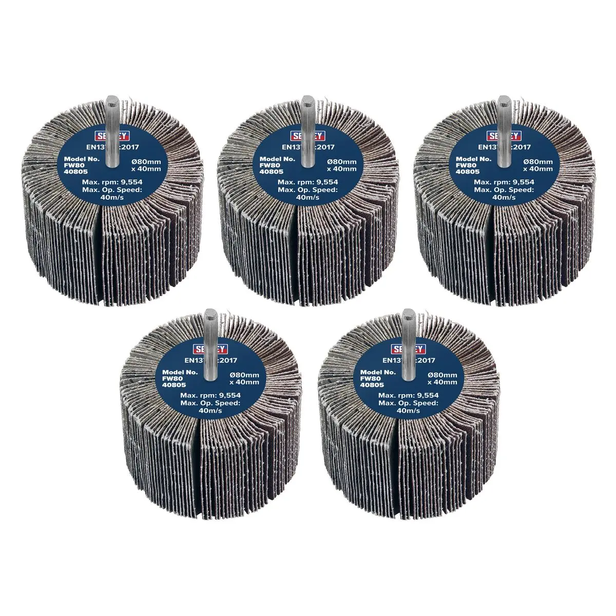 Sealey Abrasive Flap Wheel Ø80 x 40mm 80Grit Ø6mm Shaft - Pack of 5