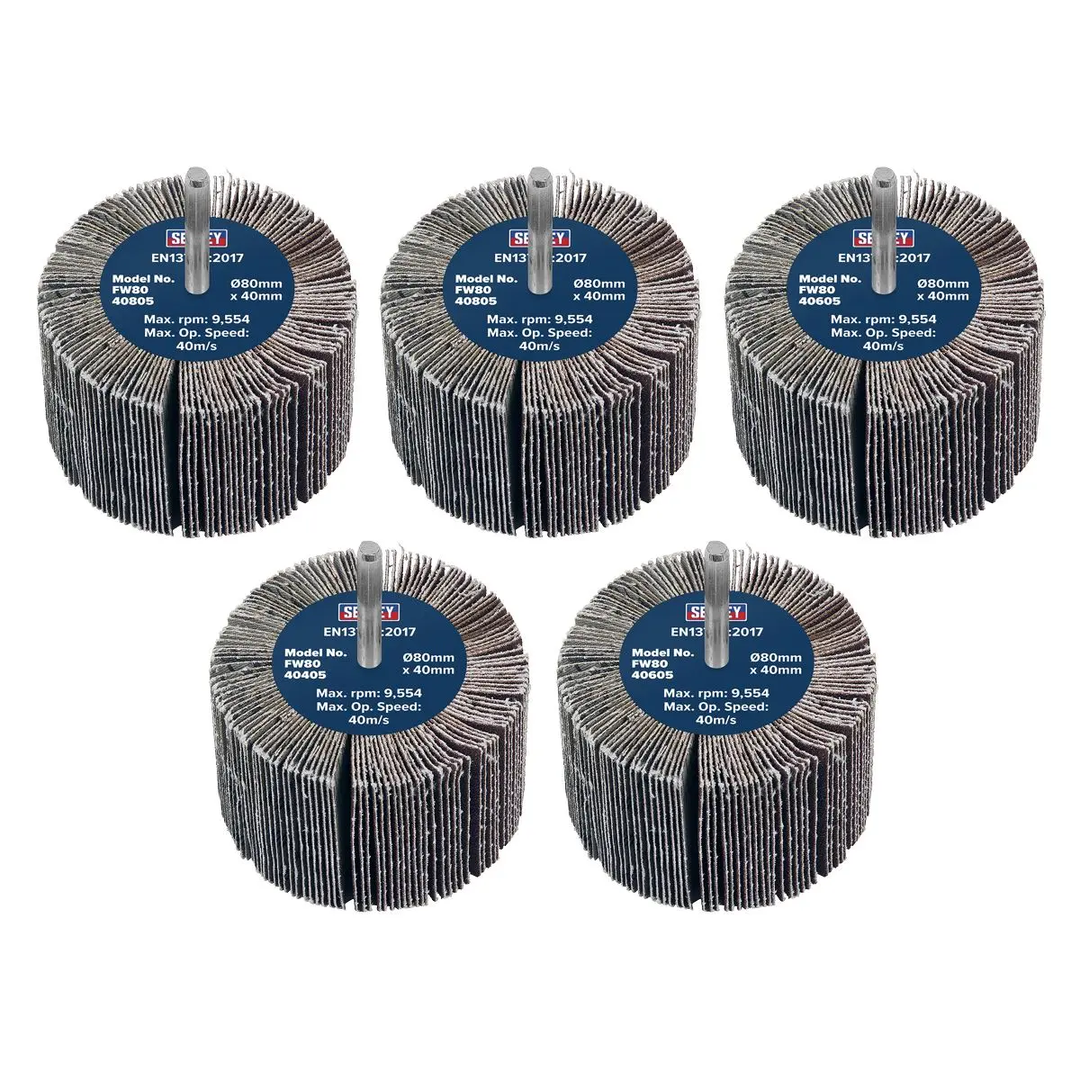 Sealey Abrasive Flap Wheel Ø80 x 40mm Ø6mm Shaft Assorted Grit - Pack of 5